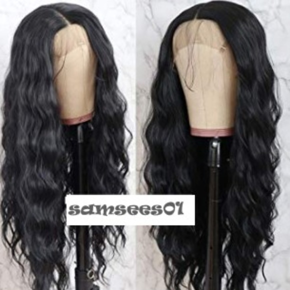 Accessories - Black Loose Wave Middle Part Blend Lace Front Wig